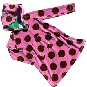 Mini Boden Polka Dot Hooded Dress Pink Brown 5-6Y Girls Long Sleeve Pocket